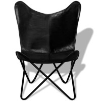 Vidaxl Butterfly Chair Black Real Leather