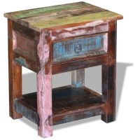 Vidaxl Side Table With 1 Drawer Solid Reclaimed Wood 17X13X20