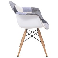 Leisuremod Willow Mid-Century Fabric Eiffel Wooden Base Accent Side Armchair, Set Of 2 (Patchwork)