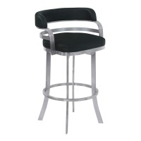 Armen Living Prinz 30 Bar Height Swivel Barstool In Black Faux Leather And Brushed Stainless Steel Finish