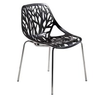 Leisuremod Forest Modern Dining Side Chair With Chrome Legs (Black)