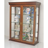 Displaygifts 26 Solid Wood Tuscan Style Wall Mount Small Curio Cabinet Stand 19.75 W X 26 H X 7 D Walnut Mirror Background