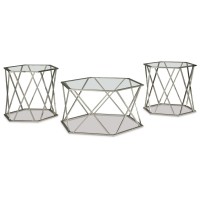 Signature Design By Ashley Madanere Modern Chrome 3-Piece Occasional Table Set, Includes Coffee Table And 2 End Tables, Silver