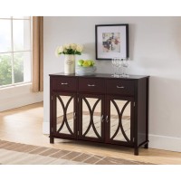 Pilaster Designs Espresso Wood Sideboard Buffet Server Console Table With Storage Drawers & Mirrored Cabinet Doors, Cherry