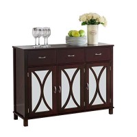 Pilaster Designs Espresso Wood Sideboard Buffet Server Console Table With Storage Drawers & Mirrored Cabinet Doors, Cherry