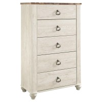 Signature Design By Ashley Willowton 5 Drawer Chest Of Drawers, Two-Tone Brown And Whitewash