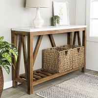 Home Accent Furnishings Farmhouse A-Frame Faux Marble Entry Table With Lower Shelf - Faux White Marblewalnut