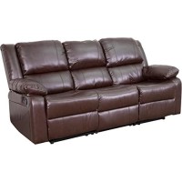 Flash Furniture Harmony Series Brown Leathersoft Sofa With Two Built-In Recliners