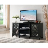 Pilaster Designs 47 Black Wood Entertainment Center Tv Console Stand With Glass Storage Cabinet Doors & Shelves