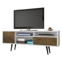 Manhattan Comfort Liberty Mid-Century Modern Living Room Tv Stand With Shelves And A Cabinet With Splayed Legs 202Amc: 7086 Inch White