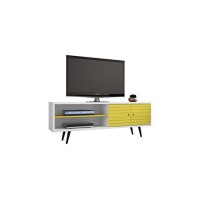 Manhattan Comfort Liberty Collection Mid Century Modern Tv Stand With One Cabinet And Two Open Shelves With Splayed Legs Woodyellow