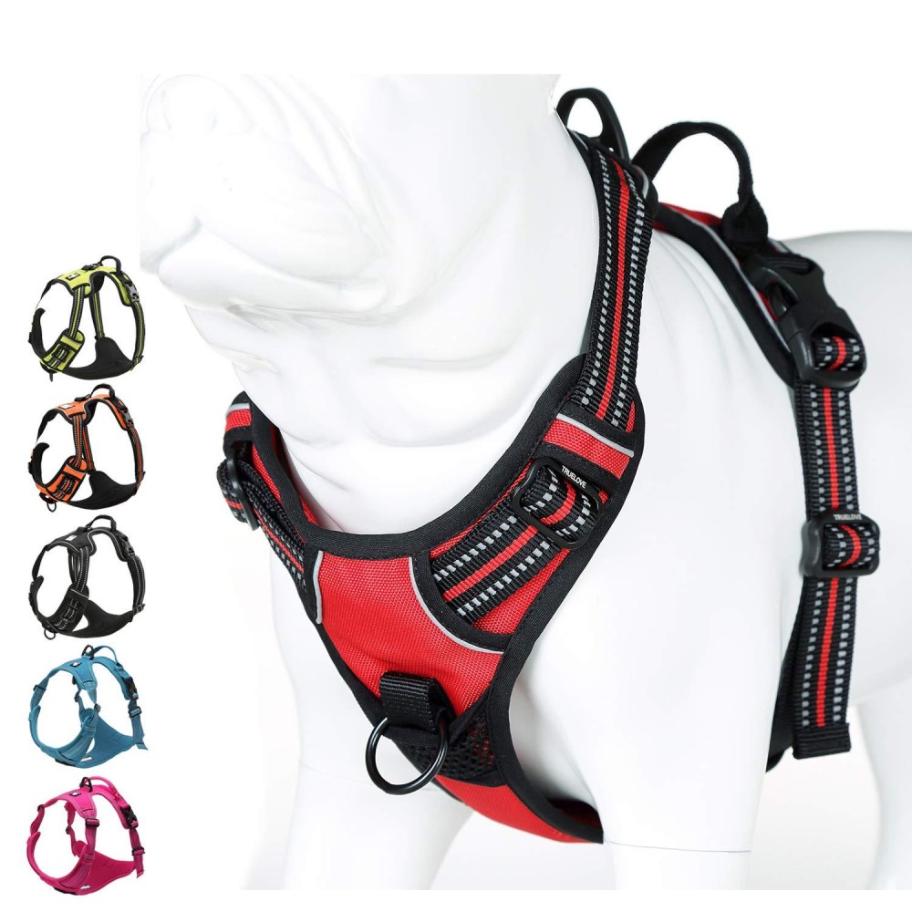 Juxzh Soft Front Dog Harness .Best Reflective No Pull Harness With Handle And 2 Leash Attachments