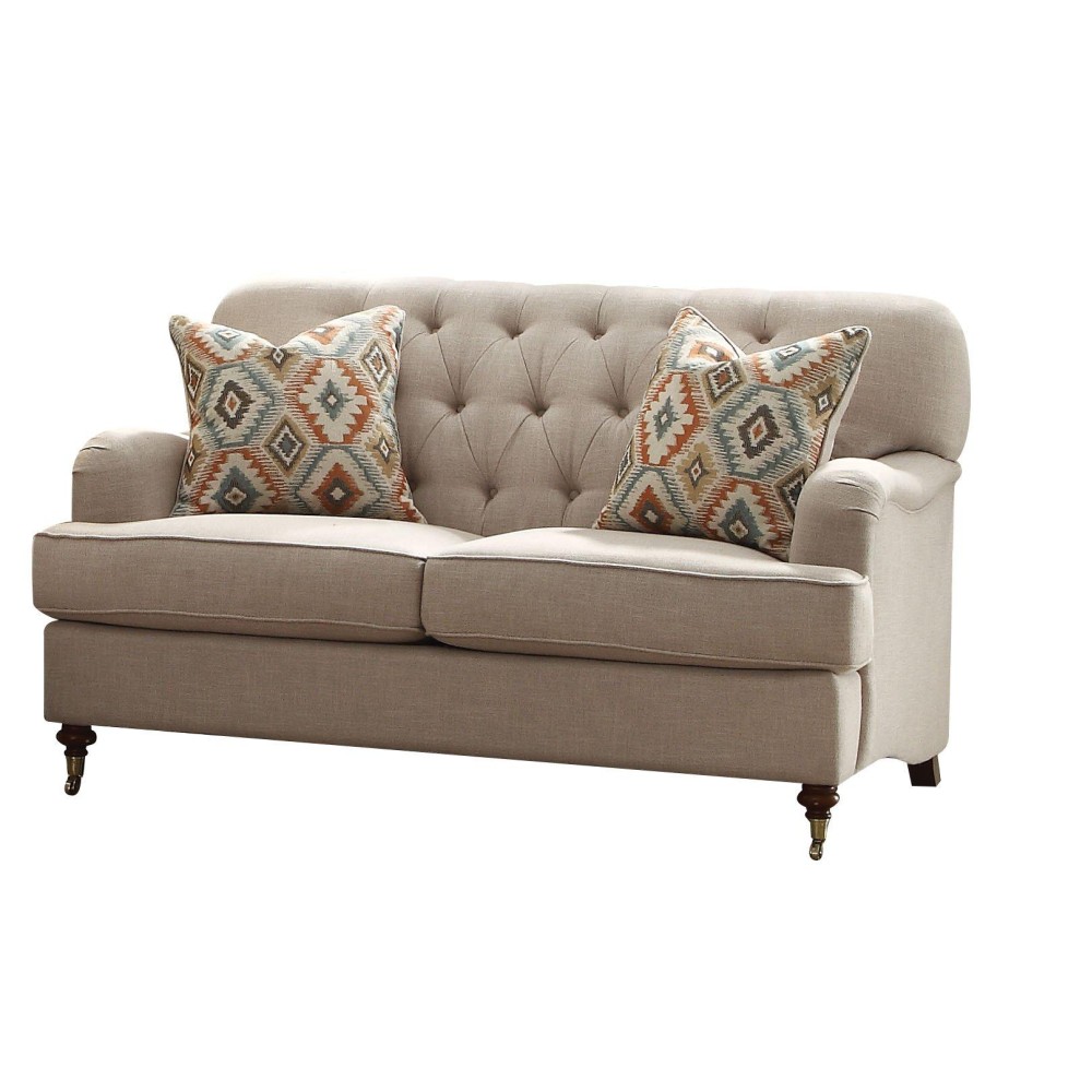 Acme Alianza Loveseat (With 2 Pillows) In Beige Fabric