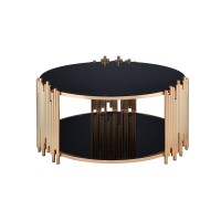 Acme Tanquin Modern Round Glass Top Coffee Table In Black And Gold