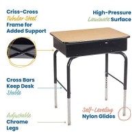 Ecr4Kids Open Front Desk With Metal Storage Book Box, Adjustable, Classroom Furniture, Maple/Black