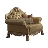 Acme Dresden Chair W/2 Pillows - 53162 - Bone Pu & Gold Patina