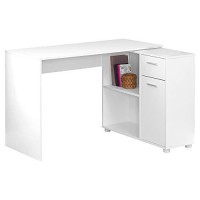 Monarch Specialties Workstation With Storage Shelves And Cabinet For Home & Office-Contemporary Style L Shaped Computer Desk, 46 L, White