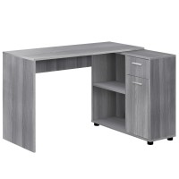 Monarch Specialties Workstation With Storage Shelves And Cabinet For Home & Office-Contemporary Style L Shaped Computer Desk, 46 L, Grey