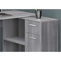 Monarch Specialties Workstation With Storage Shelves And Cabinet For Home & Office-Contemporary Style L Shaped Computer Desk, 46 L, Grey