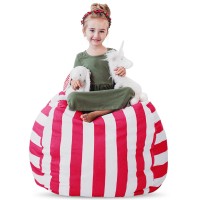 Creative Qt Stuff ?? Sit Extra Large 38??? Bean Bag Storage Cover For Stuffed Animals & Toys - Pink & White Stripe - Toddler & Kids??Rooms Organizer - Giant Beanbag Great Plush Toy Hammock Alternative