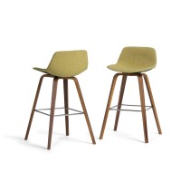 Simplihome Randolph 26 Inch Mid Century Modern Bentwood Counter Height Stool (Set Of 2) In Acid Green Linen Look Fabric, For The Dining Room And Kitchen
