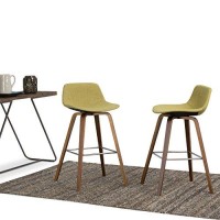 Simplihome Randolph 26 Inch Mid Century Modern Bentwood Counter Height Stool (Set Of 2) In Acid Green Linen Look Fabric, For The Dining Room And Kitchen