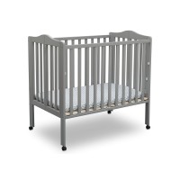 Delta Children Folding Portable Mini Baby Crib With 15-Inch Mattress - Greenguard Gold Certified, Grey