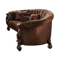 Acme Versailles Sofa With 5 Pillows In Brown Velvet And Cherry Oak