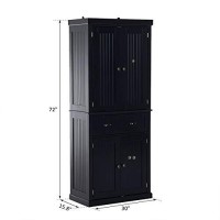 Homcom 72 Kitchen Pantry, Tall Storage Cabinet, Freestanding Cupboard With Drawer, Doors And Adjustable Shelves, Black