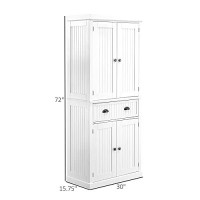 Homcom 72 Traditional Freestanding Kitchen Pantry Cabinet Cupboard With Doors And 3 Adjustable Shelves, White