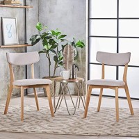 Gdfstudio Caleb Mid Century Fabric Dining Chairs With Natural Oak Finish(Set Of 2) (Light Beige)