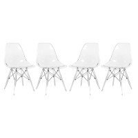 Leisuremod Calbert Molded Plastic Dining Chair With Acrylic Base Set Of 4 (Clear)