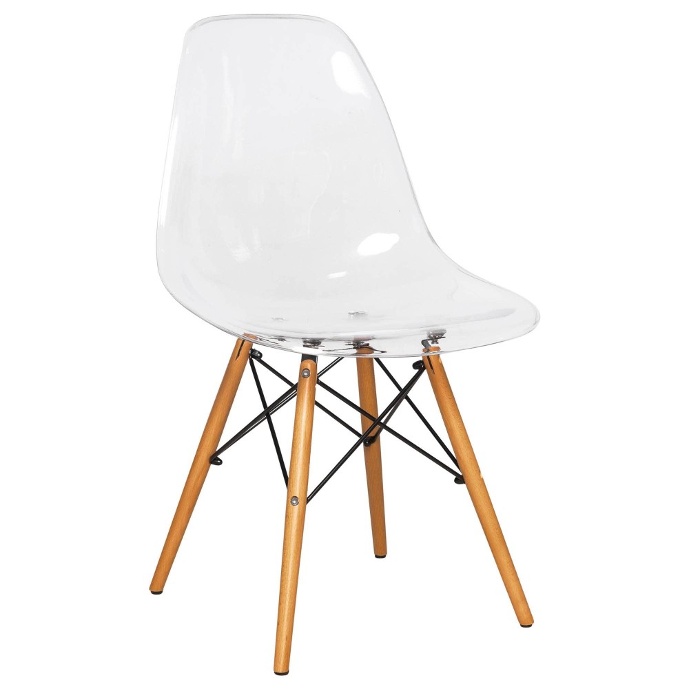 Leisuremod Dover Plastic Molded Dining Side Chair With Wood Dowel Legs (Clear)
