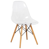 Leisuremod Dover Plastic Molded Dining Side Chair With Wood Dowel Legs (Clear)