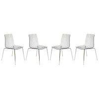 Leisuremod Ralph Mid-Century Dining Chair With Chrome Base In Clear, Set Of 4