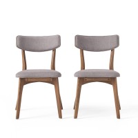 Christopher Knight Home Chazz Mid-Century Fabric Dining Chairs With Natural Walnut Finished Frame, 2-Pcs Set, Dark Grey / Natural Walnut Finish