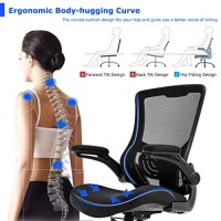 Home Office Chair Mesh Desk Chair Computer Chair With Lumbar Support Flip Up Arms Ergonomic Chair Adjustable Swivel Rolling Executive Mid Back Task Chair For Women Adults, Black
