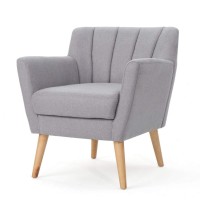 Christopher Knight Home Merel Mid-Century Modern Fabric Club Chair, Light Grey Natural