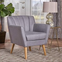 Christopher Knight Home Merel Mid-Century Modern Fabric Club Chair, Light Grey Natural