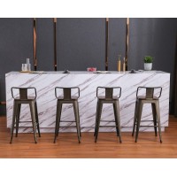 Yongchuang 30 Bar Height Metal Barstools With Backs Industrial Bar Stools Set Of 4 (Wooden Top Low Back, Gunmetal)