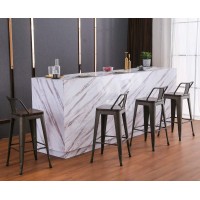 Yongchuang 30 Bar Height Metal Barstools With Backs Industrial Bar Stools Set Of 4 (Wooden Top Low Back, Gunmetal)