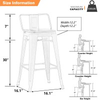 Yongchuang 30 Bar Height Metal Barstools With Backs Industrial Bar Stools Set Of 4 (Wooden Top Low Back, Gunmetal)