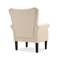 Belleze Modern Accent Chair For Living Room, High Back Armchair With Wooden Legs, Upholstered Wingback Side Chair Padded Armrest Single Sofa Club Chair For Living Room, Bedroom - Allston (Beige)