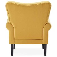 Belleze Modern Accent Chair For Living Room, High Back Armchair With Wooden Legs, Upholstered Wingback Chair Padded Armrest Single Sofa Club Chair For Living Room, Bedroom - Allston (Citrine Yellow)
