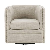 Madison Park Capstone Swivel Chair - Solid Wood, Plywood, Metal Base Accent Armchair Modern Classic Style Family Room Sofa Furniture, Cream