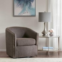 Madison Park Tyler Swivel Chair - Solid Wood, Plywood, Metal Base Accent Armchair Modern Classic Style Family Room Sofa Furniture, Chocolate