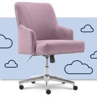Serta Leighton Home Office Chair With Memory Foam, Height-Adjustable Desk Accent Chair With Chrome-Finished Stainless-Steel Base, Twill Fabric, Lilac Purple