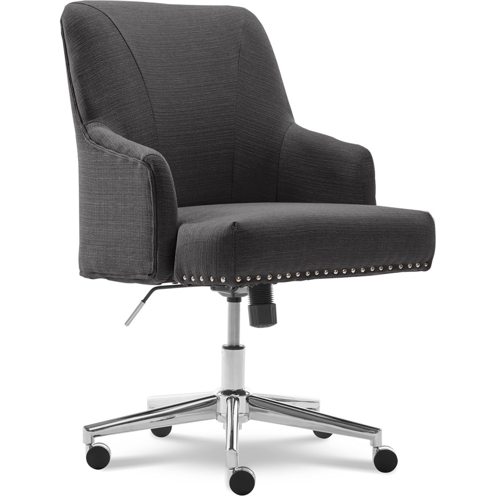 Serta Leighton Home Office Chair With Memory Foam, Height-Adjustable Desk Accent Chair With Chrome-Finished Stainless-Steel Base, Twill Fabric, Dark Gray