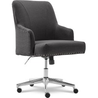 Serta Leighton Home Office Chair With Memory Foam, Height-Adjustable Desk Accent Chair With Chrome-Finished Stainless-Steel Base, Twill Fabric, Dark Gray