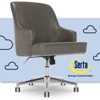 Serta Leighton Home Office Chair With Memory Foam, Height-Adjustable Desk Accent Chair With Chrome-Finished Stainless-Steel Base, Bonded Leather, Gray